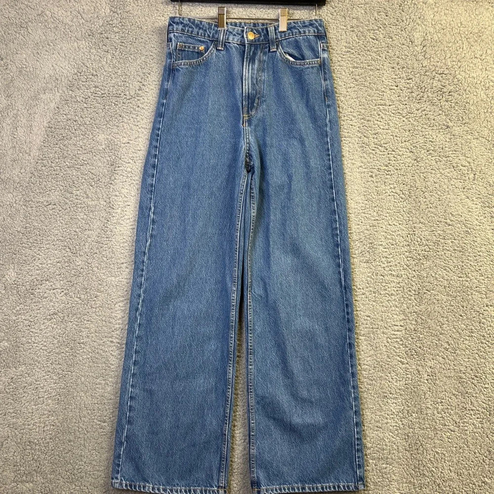 H&M &Denim Jeans Women 4 Blue Denim Wide Ultra High Waist Medium Wash Retro 90s